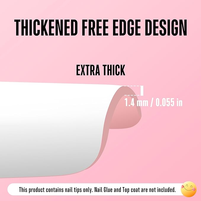 NOVO OVO White French Tip Medium Coffin Nail Tips Press on, BABY PINK, Extra Thick Soft Gel Fake Nail Acrylic Extension, Need Builder Gel Top Coat, No Glue Included, for Salon DIY 15 Sizes x 240 pcs