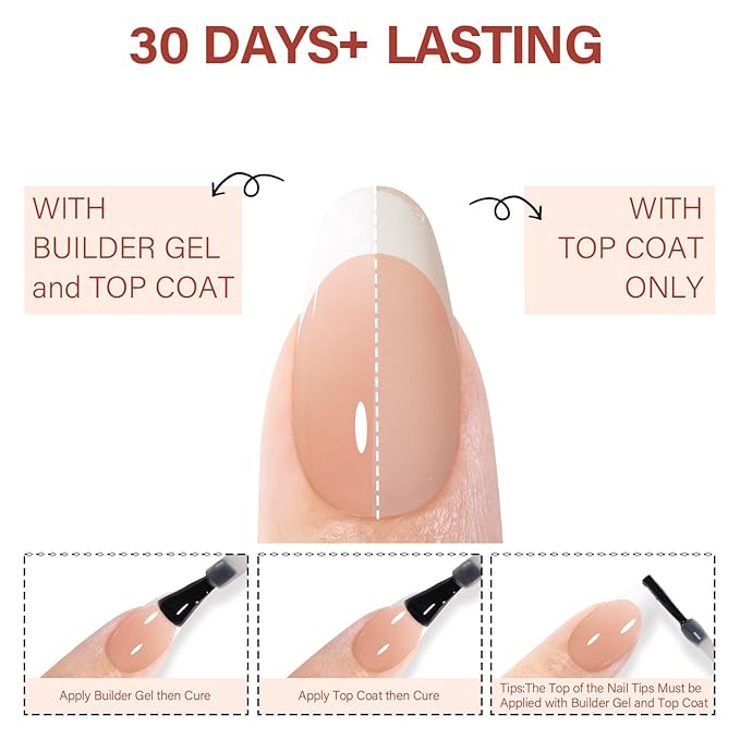 AILLSA French Gel Nail Tips, 180 Pcs French Tip Press on Nails Short Almond Brown, Pre-Applied Primer & Base Coat, No Need File, Soft Nail Tips, Fake Nails for Nail Art DIY 15 Sizes