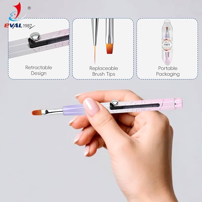 Nail Art Brushes Set, YIHUALE Push Contact Builder Nail Extension Gel Brush, Gel Polish Art Design Pen Painting Tools, Nail Art Liner Brush and Dotting Pen for Salon, DIY (Pink+purple, 1+2PCS)