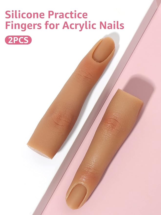 2 Pieces Silicone Practice Fingers for Acrylic Nails, Fake Training Hand Finger Model Flexible Bendable Mannequin Finger, Soft Realistic Joint Nail Practice Fingers with Makeup for Nail Art (Color 4)