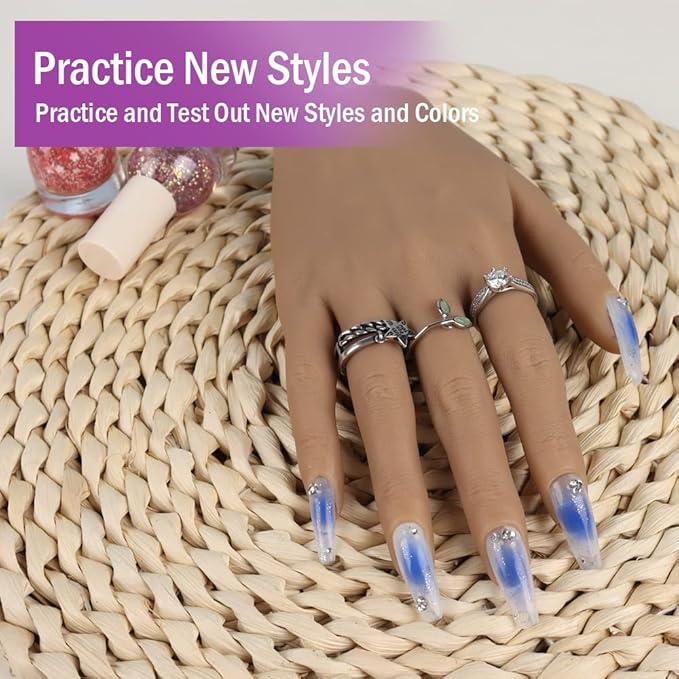 Practice Hand for Acrylic Nails Silicone Female Mannequin Life Size Hand with Insertable Nails for Nail Art Beginners/Nail Salon Artists A Pair of Hands Color 2#