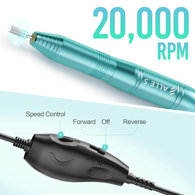 20000RPM Electric Nail Drill Compact Portable Efile Professional Manicure Pedicure Nail File Drill Kit for Acrylic, Gel Nails and Home Salon Use