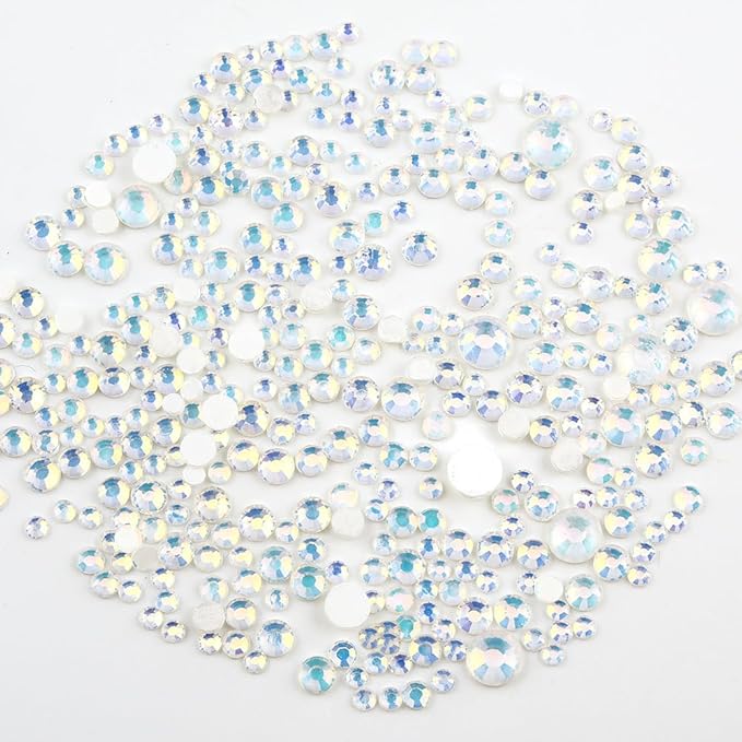 Blinginbox Flatback Glass Rhinestones,Bedazzler Gems 2880pcs Non Hotfix Crystal Rhinestones for Nail Charms Crafts Clothes Tumblers,Crystal Luminous Opal,Mixed SS6-20 of 0.07-0.18in