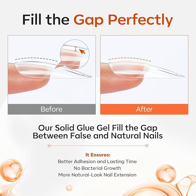 modelones 30g Solid Gel Nail Glue, Glue Gel on Nails for Clear Tips Super Strong Adhesive for Acrylic Extensions Press On Fake Tips U V Curing Needed Professional Adhesive