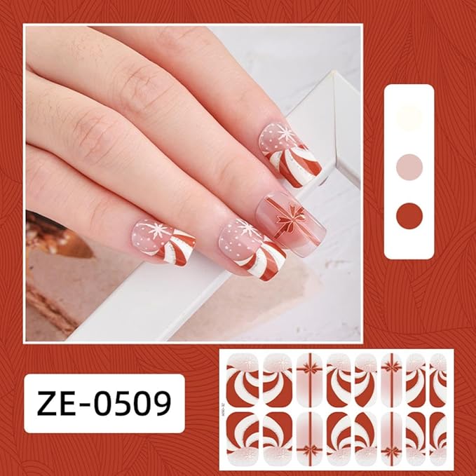 Christmas Nail Wraps Full Stickers Nail Polish Strips, DIY Self-Adhesive Nail Art Decals Snowflakes Xmas Tree Candy Cane Pattern with 5 Piece Nail Files for Party Decor 5Sheets 80Pcs