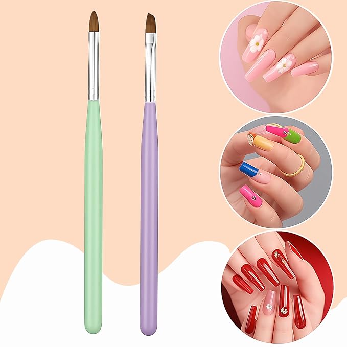 Nail Art Brushes Set – 6Pcs Gel Polish Nail Brush with Liner, Flat, Angled & Dotting Tips – Acrylic Nail Art Design Tools for DIY Manicure, Nail Extension, Salon Use – Pastel Colors with Gift Box