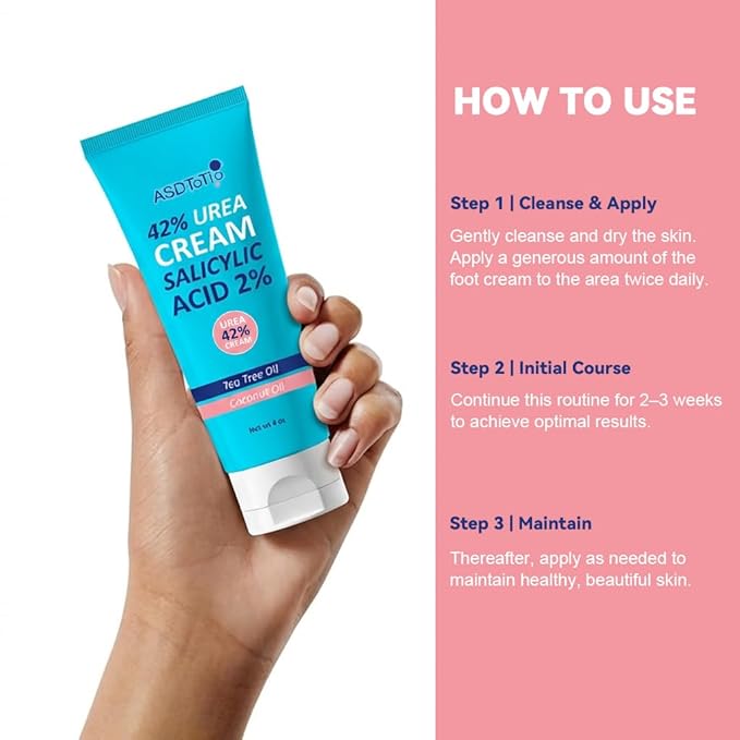 Urea Cream 42% - Foot Care for Dry Cracked Heels, Foot Lotion - With 2% Salicylic Acid, Tea Tree Oil, Shea Butter, Aloe Vera - For Feet, Hands, Heels, Elbows, Knees and More - 4 oz