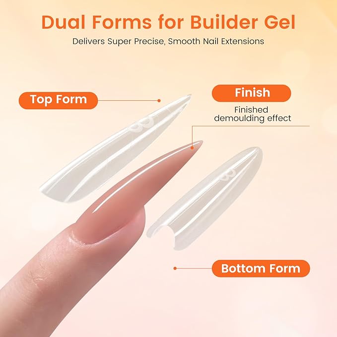Sandwich Dual Nail Forms: 240PCS Nail Forms for Builder Gel, 15 Sizes Long Stiletto Shape for Women Salon Home DIY