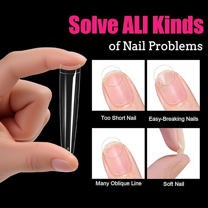 Long Coffin Nail Tips, 240Pcs Soft Gel Nail Tips Pre-shaped 3XL Shape Clear Acrylic False Nail Fake Nail Extension Press On for Salon Home DIY 12 Sizes