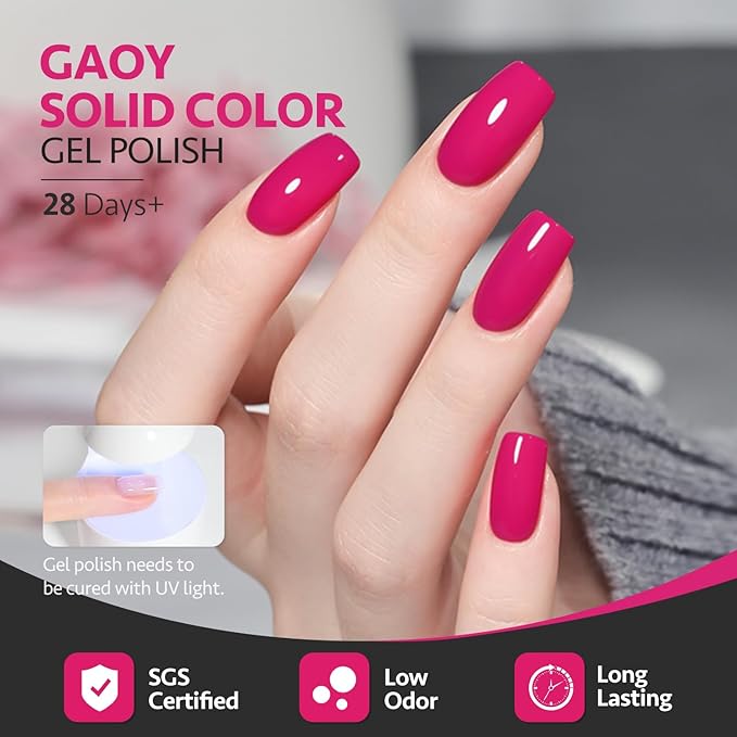 GAOY Hot Pink Gel Nail Polish, 16ml Soak Off UV Light Cure Gel Polish for Nail Art DIY Manicure at Home, Color 1527