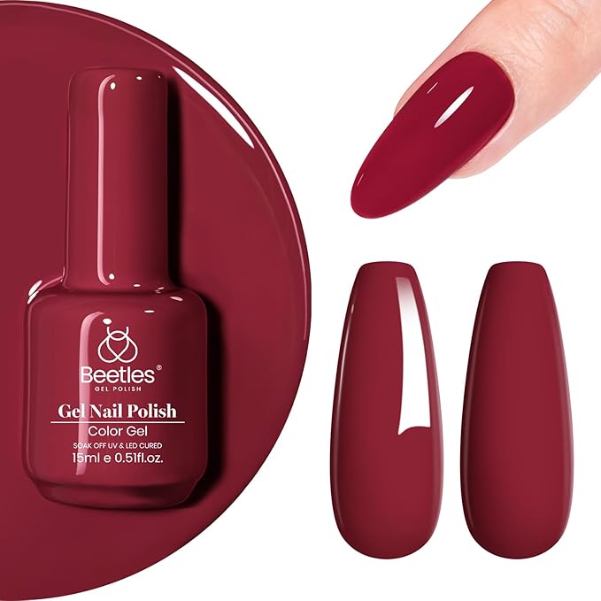 Beetles Red Gel Nail Polish - Dark Red Color Soak Off Mulled Wine Gel Polish Retro Modern 1Pcs 15ml Nail Art Manicure UV Led Salon Spring Gift for Women