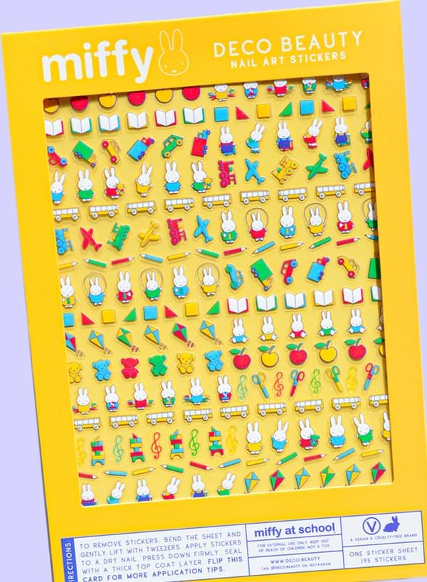 Deco Beauty Miffy at School -Super Thin & Easy-to-Apply Nail Art with The Cutest Designs-Durable & Long-Lasting Nail Art Stickers and Decals for Women, for DIY at-Home Manicures & Salon-Quality Nails