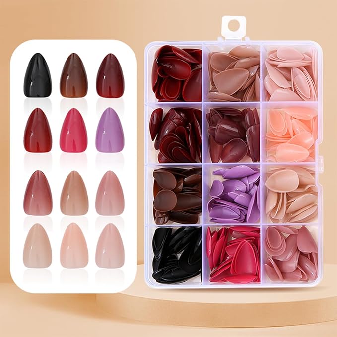 360Pcs Press On Nails Short Almond Fake Nails Press Ons Set Solid Color False Nails Full Cover Acrylic Glue on Nails Reusable Glossy Artificial Nail Kit for Women Girls Manicure 12 Color