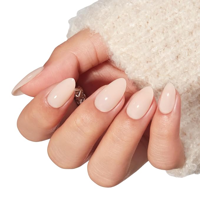 Modelones Nude Press on Nails, Short Almond Fake Nails, Reusable Nail Kit with Nail Glue Adhesive Tabs Mini Nail File, Nails Press Ons 32Pcs 16 Sizes, Women Girl Gift