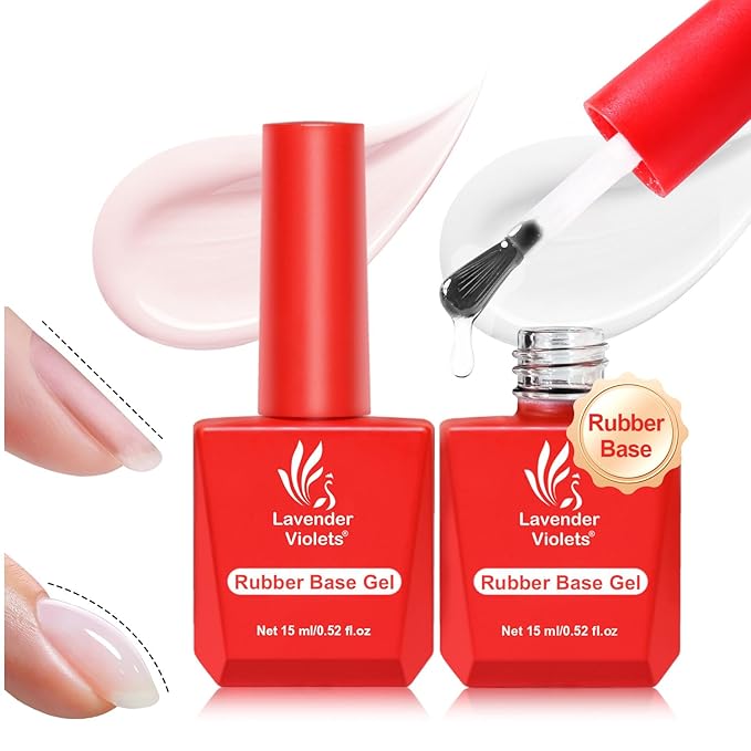 Lavender Violets 2pcs 15ml Builder Gel Rubber Base Gel Polish Pink & White Neutral Colors for Nails Thickening, Nail Strengthening Extension Repair Natural Nails Base & Color 2in1 A110+A112