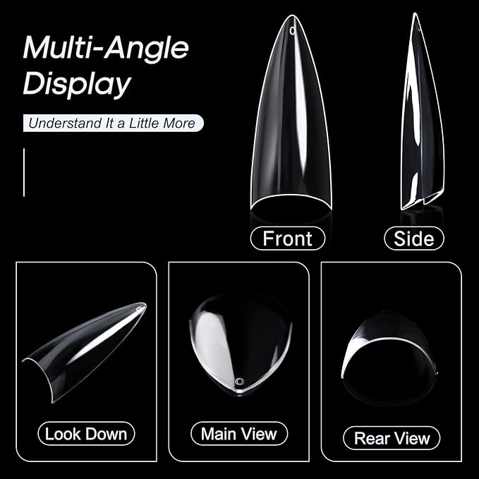 Ranrose 120PCS Short Nail Tips,Short Soft Gel Stiletto Nail Tips Half Cover False Nail Almond Shape Point Acrylic Sharp Artificial False Nail For DIY