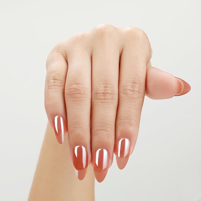 Rnker Press On Nails - Light red, Almond Top gel Nails with a Glossy Glaze Finish, 15 Sizes - 30 Nail Kit with Glue