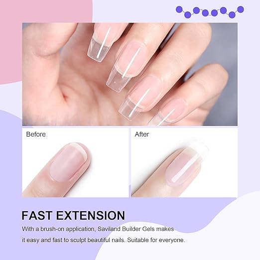 SAVILAND 5 in 1 Clear Builder Nail Gel - 15ml Quick Building Nail Strengthener Gel Castor Oil Vitamin E Builder Nail Gel in a Bottle for Damage Nail Repair Nail Extension Nail Decoration Professionals