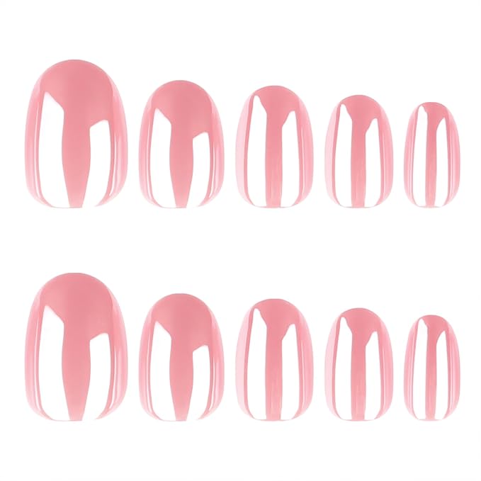 Chrome Press On Nails Short Square, Pink Fake Nails, Glossy Soft Gel Press On Nails with Chrome Design, Natural Reusable Glue On Nails Kit for Women, Stick On Nails for Daily Wear, 24 Pcs