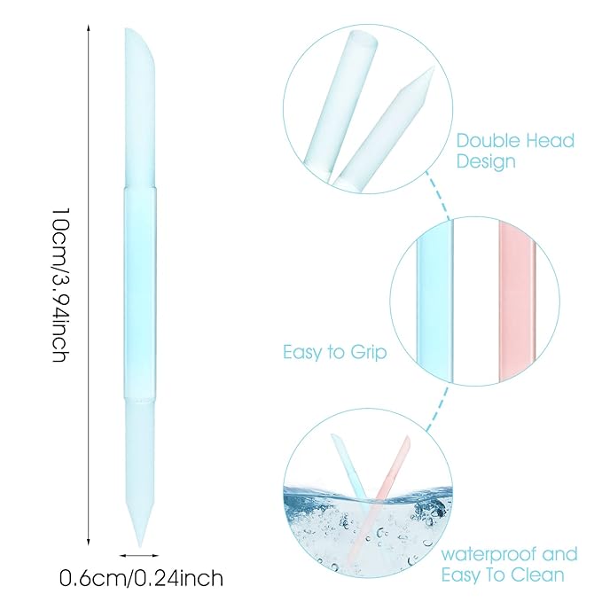 Sibba 2 PCS Nail Cuticle Pusher Glass Cuticle Remover Stick Trimmer Reusable Dual-Ended Manicure Stick, Pedicure Fingertip File Precision Filing & Abrasive Surface for Nail Care Polishing (Pink,Blue)