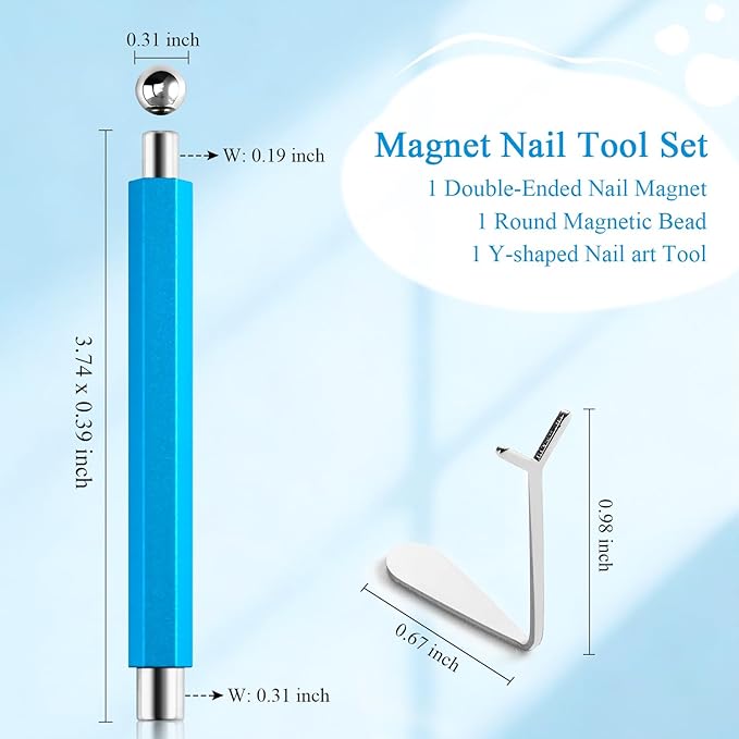 3-in-1 Cat Eye Nail Magnet Tool with Heart Magnet, Double-Ended Cylindrical & Ball Magnets for Cat Eye Gel Polish Glass Bead Nail Effects Manicure Supplies imanes para uñas (Blue)
