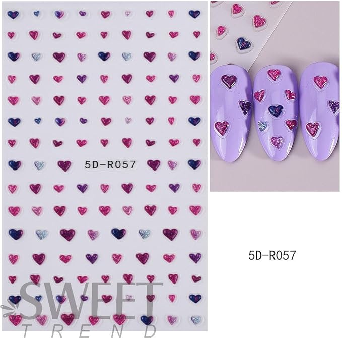 Valentine Day Nail Stickers 5D Embossed Red Hearts Nail Decals Cute Blue Love Nail Designs Multi Kawaii Glitter Nails Supplies Spring Holiday Nails Art Supplies for Women DIY Manicure 4 Sheets