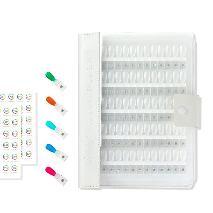 vettsy Magnetic Nail Swatch Book, 240 Nail Color Display Book Organizer with 240 Magnetic Tips, Professional Salon Nail Art Color Chart & Practice Stand for Easy Preview & Storage