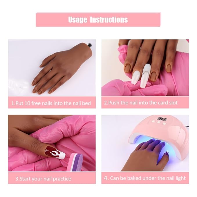 Nail Pratice Training Hand for Acrylic Nails with Stand Bracket,Soft Silicone Maniquin Hand, Flexible Bendable Nail Practice Fake Hand for Nails Art Practice Tool