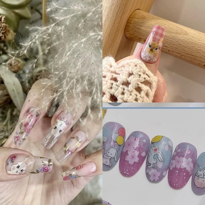 Dedyel Cute Nail Stickers 5D Embossed Cartoon Kawaii Animal Self-Adhesive Nail Decals for Women Girls Kids Nail Art Decoration