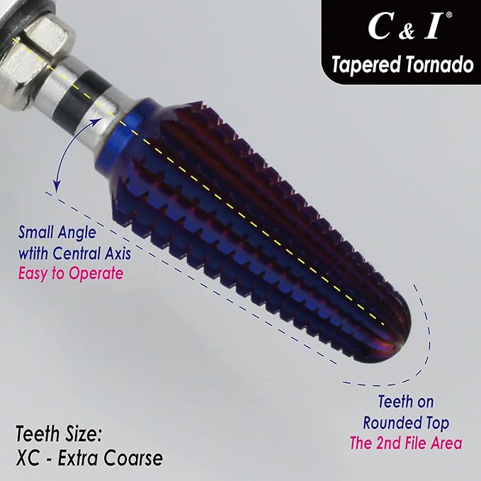 C&I Tapered Tornado & Olive Tornado Nail Drill, E File for Manicure Drill Machine, Professional Nail File to Quick Remove Nail Gels (XC, Tapered)