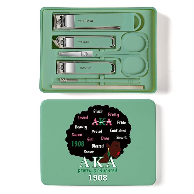 Nail Clippers and Beauty Tool Portable Set Nail Clipper Set Manicure Set 6 in 1 AKA Sorority Gifts Suitable for for Women Home, Workplace, Outdoor Travel,Etc. (AKA 1908 Green)
