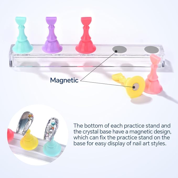 2 Sets Nail Stand For Press on Nails Art Display, Practice Fake Nail Tips Holder For Painting Nails Stand, Magnetic Nail Practice Stand For Home DIY Nail Art And Nail Salon (Colorful)
