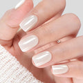 UNA GELLA Press On Nails Short: Chrome White Soft Gel Press Ons Kit with Nail Tips Glue on Nails, 16 Sizes - 32 Reusable Chrome Holographic Fake Nails Kit, Nude White