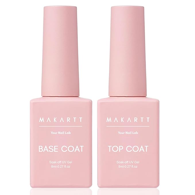 Makartt Gel Top Coat and Base Coat Kit: 2 PCS Clear Gloss Shiny No Wipe Stain Resistant General Top Coat Nail Polish UV for Acrylic Nails Dip Powder Gel Nail Polish Beauty Spring Gift Salon at Home