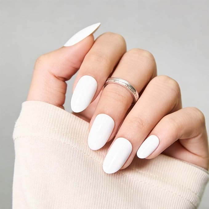 Press On Nails Medium Almond, White Soft Gel Fake Nail Kit With Nail Glue,30-Piece-15 Sizes Durable Reusable Press On Nails for Women Gift(bright white)