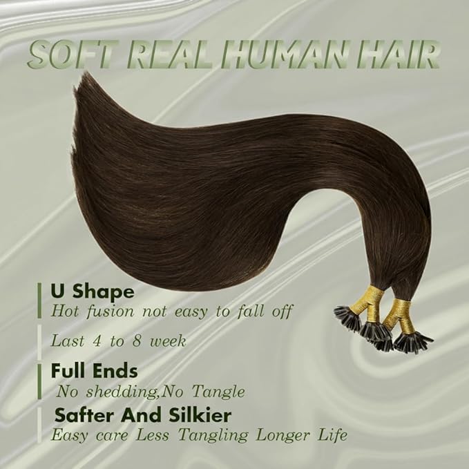 RUNATURE U Tip Hair Extensions Human Hair Brown 22 Inch U Tip Hair Extensions Dark Brown Keratin Hair Extension Real Human Hair Hot Fusion Hair Extension Remy Long Hair Add Hair Length 50g 50s
