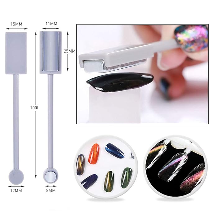 WOKOTO 6Pcs Dual-Ended Nail Magnet Pen For Gel Nail Polish 3D Cat Eye Painting Flower Nail Art Magnetic Stick Manicure DIY Tools