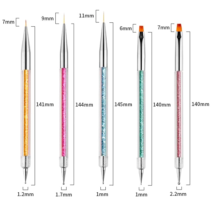 Vtrem 6 Colors 8ML Spider Gel Set with 5 PCs Double Ended Point Drill Drawing Brush Pen Nail Rhinestones Matrix Gel with Gel Paint Design Nail Art Kit Wire Drawing Purple Green Nail