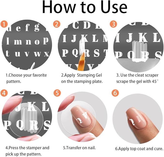 PH PandaHall 6pcs Letter Nail Stamping Plates Alphabets Patterns Nail Art Design Number Nails Art Stencil Personalized Typeface Manicure Image Plate for Women DIY Print Manicures Salon Supplies