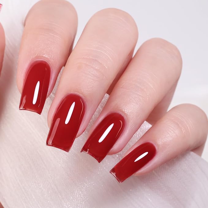 Jelly Gel Nail Polish, Burgundy Red Jelly Nail Polish Gel Translucent Fall Winter Nail Gel Polish Sheer Soak off UV LED for Nail Art DIY Manicure 0.5 Fl Oz