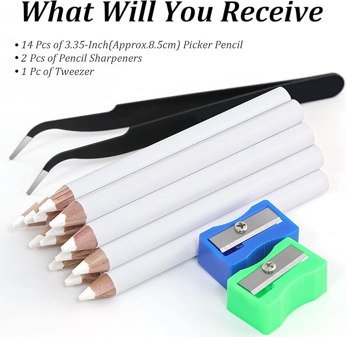 GA&EN Nail Art Pens Rhinestone Picker Pencil for Nail Art, Gem Crystal Pick up Tool for Rhinestones, 14Pcs 3.35-inch Rhinestone Pickup Pen Kit with Nail Dotting Tools, Sharpeners and Tweezers