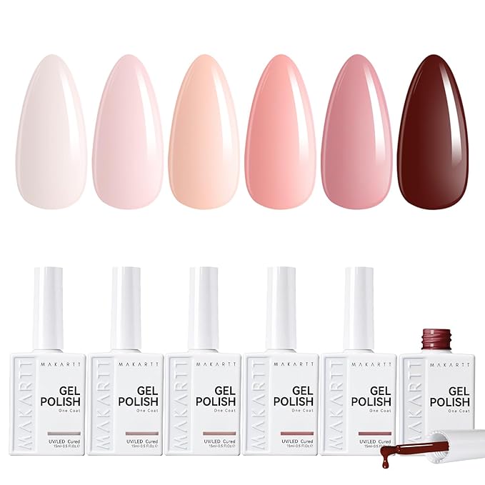 Makartt Gel Nail Polish Set: 6 Colors Nude Brown Gel Polish Kit 15ML One N'Done Neutral Skin Tones Nail Polish Soak Off UV LED Nail Art Manicure Gift for Women