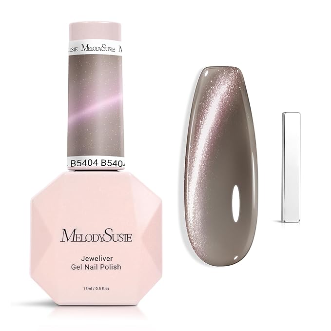 MelodySusie Silky Cat Eye Gel Nail Polish, Nude Glitter Holographic Magnetic Nail Polish with Magnet, 0.5 Fl Oz UV Nail Polish for Nail Art Manicure Salon DIY at Home B5404