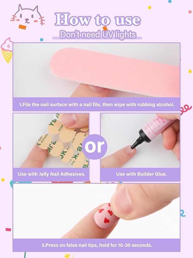 EBANKU 1 Pack Kid Fake Nail Kit, 26 Pieces Press on Nails for Kids Red Heart Press on Nail Short Artificial False Nail Kits for Girls