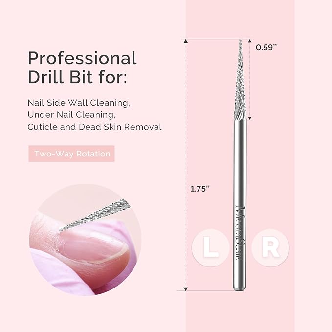 MelodySusie Sharp Tapered Cross Cut Nail Drill Bit, Professional Safety Carbide Under Nail Cleaner for Cuticle Dead Skin Nail Prepare, Two Way Rotate, Manicure Nail Salon Supply, C+XF, Silver