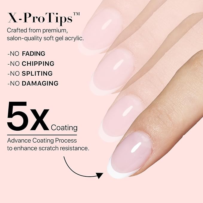 SXC Cosmetics French Tip Press On Nails Pink Series, XS Almond X-Pro Tips Starter Kit