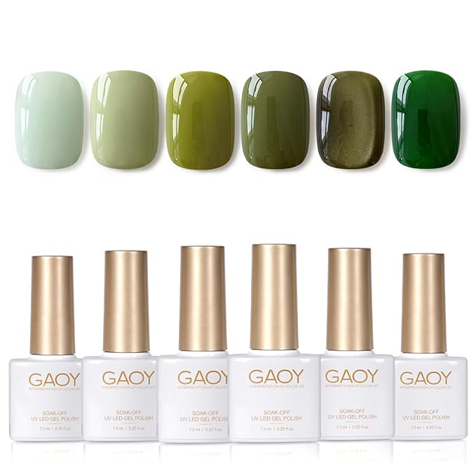 GAOY Green Gel Nail Polish Set, 6 Colors Dark Green Cat Eye, Soak Off UV Light Cure Gel Polish Kit for Nail Art DIY at Home