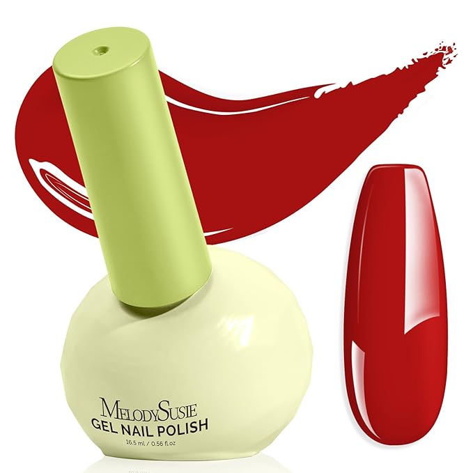 MelodySusie Highly Pigmented Gel Nail Polish, 0.56 Fl Oz Soak Off UV LED Red Gel Polish, Plant-Based Formula, 16.5ml Tilt-and-Stand Bottle, TPO & HEMA Free, Gift for Nail Art at Home & Salon