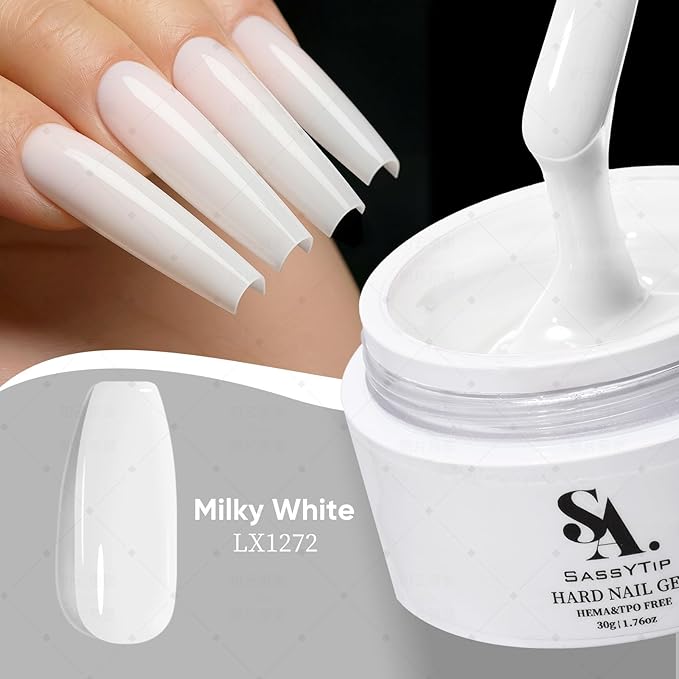 HEMA TPO Free Builder Hard Gel, 30g Salon Strength, 7 Shade Colors - Safe Allergy-Friendly Nail Gel for DIY at Home & Professional Nail Extensions, Sculpting, Apex Building (Milky White)