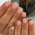 Polka Dot Press on Nails Short Square Fake Nails French Nails Press ons with Black White Dots Design,Reusable Artificial Nail Full Cover Glossy Glue on Nail Stick on Nails for Women Manicure 24 Pcs